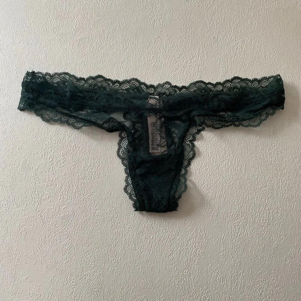 Victoria’s Secret Green Lace Thong Panty S NWT Floral Sheer Lingerie